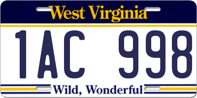 WV license plate 1AC998