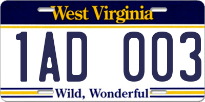 WV license plate 1AD003