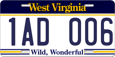 WV license plate 1AD006