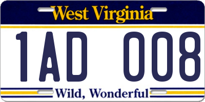 WV license plate 1AD008