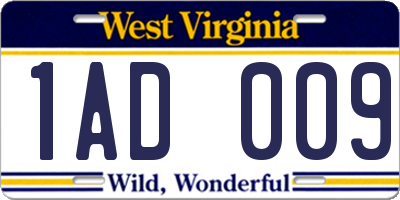 WV license plate 1AD009