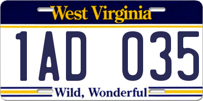 WV license plate 1AD035