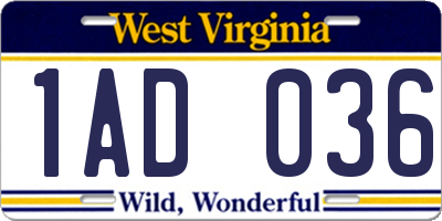 WV license plate 1AD036