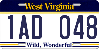 WV license plate 1AD048