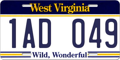 WV license plate 1AD049