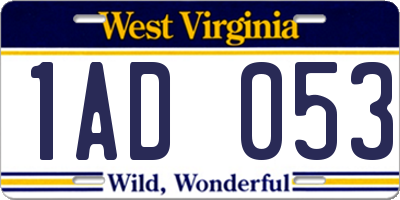 WV license plate 1AD053