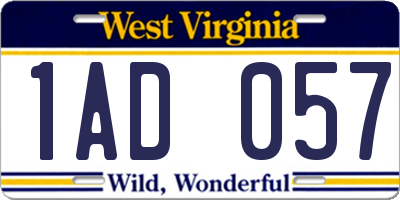 WV license plate 1AD057