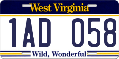 WV license plate 1AD058