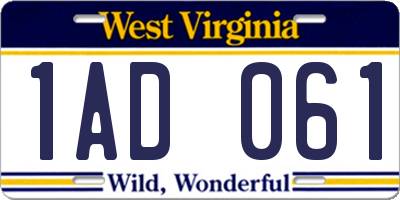 WV license plate 1AD061