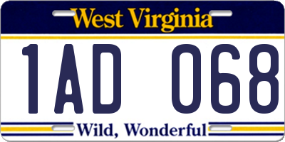 WV license plate 1AD068