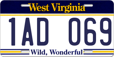 WV license plate 1AD069