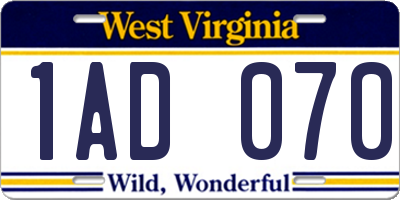 WV license plate 1AD070