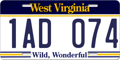 WV license plate 1AD074