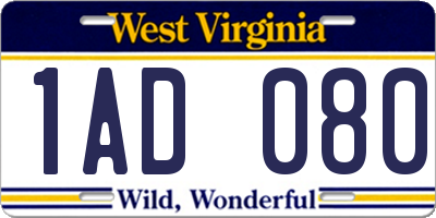 WV license plate 1AD080