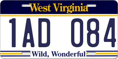 WV license plate 1AD084