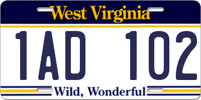 WV license plate 1AD102