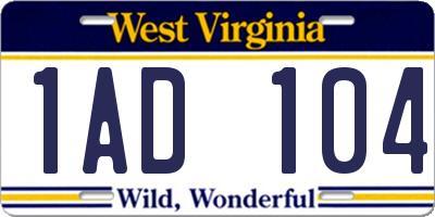 WV license plate 1AD104