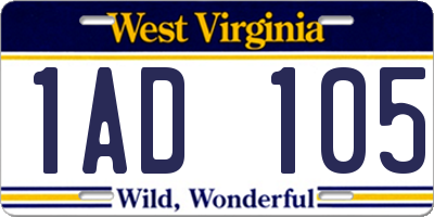 WV license plate 1AD105