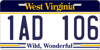 WV license plate 1AD106