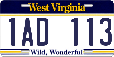WV license plate 1AD113