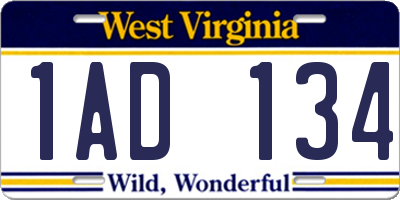 WV license plate 1AD134
