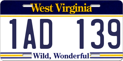 WV license plate 1AD139