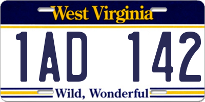 WV license plate 1AD142