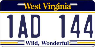 WV license plate 1AD144