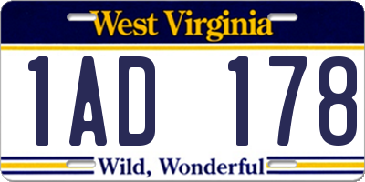 WV license plate 1AD178