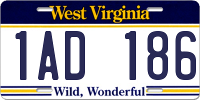 WV license plate 1AD186