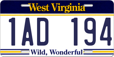 WV license plate 1AD194