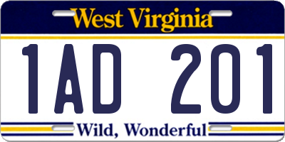WV license plate 1AD201