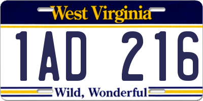 WV license plate 1AD216
