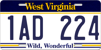WV license plate 1AD224