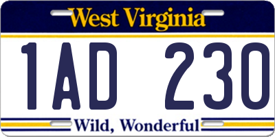 WV license plate 1AD230