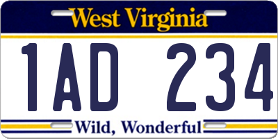 WV license plate 1AD234