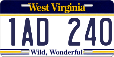 WV license plate 1AD240