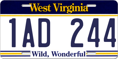 WV license plate 1AD244