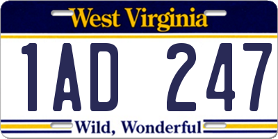 WV license plate 1AD247