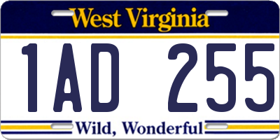 WV license plate 1AD255