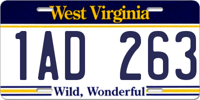 WV license plate 1AD263