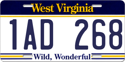WV license plate 1AD268