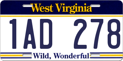 WV license plate 1AD278