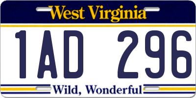 WV license plate 1AD296