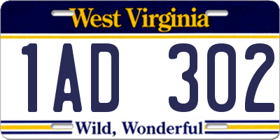 WV license plate 1AD302