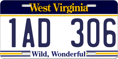 WV license plate 1AD306
