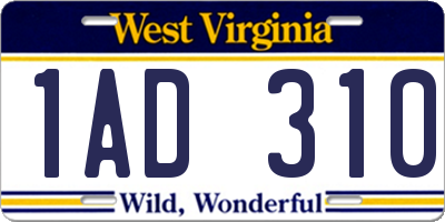 WV license plate 1AD310