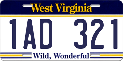 WV license plate 1AD321
