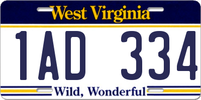 WV license plate 1AD334