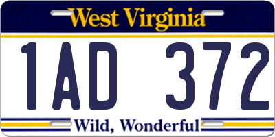WV license plate 1AD372